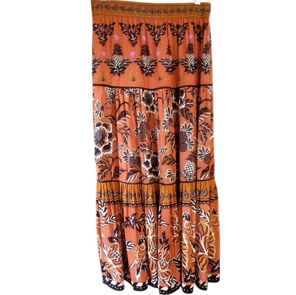 Rachel Zoe Boho Salmon & Black Botanical Print Maxi Skirt Size Small - Picture 6 of 10